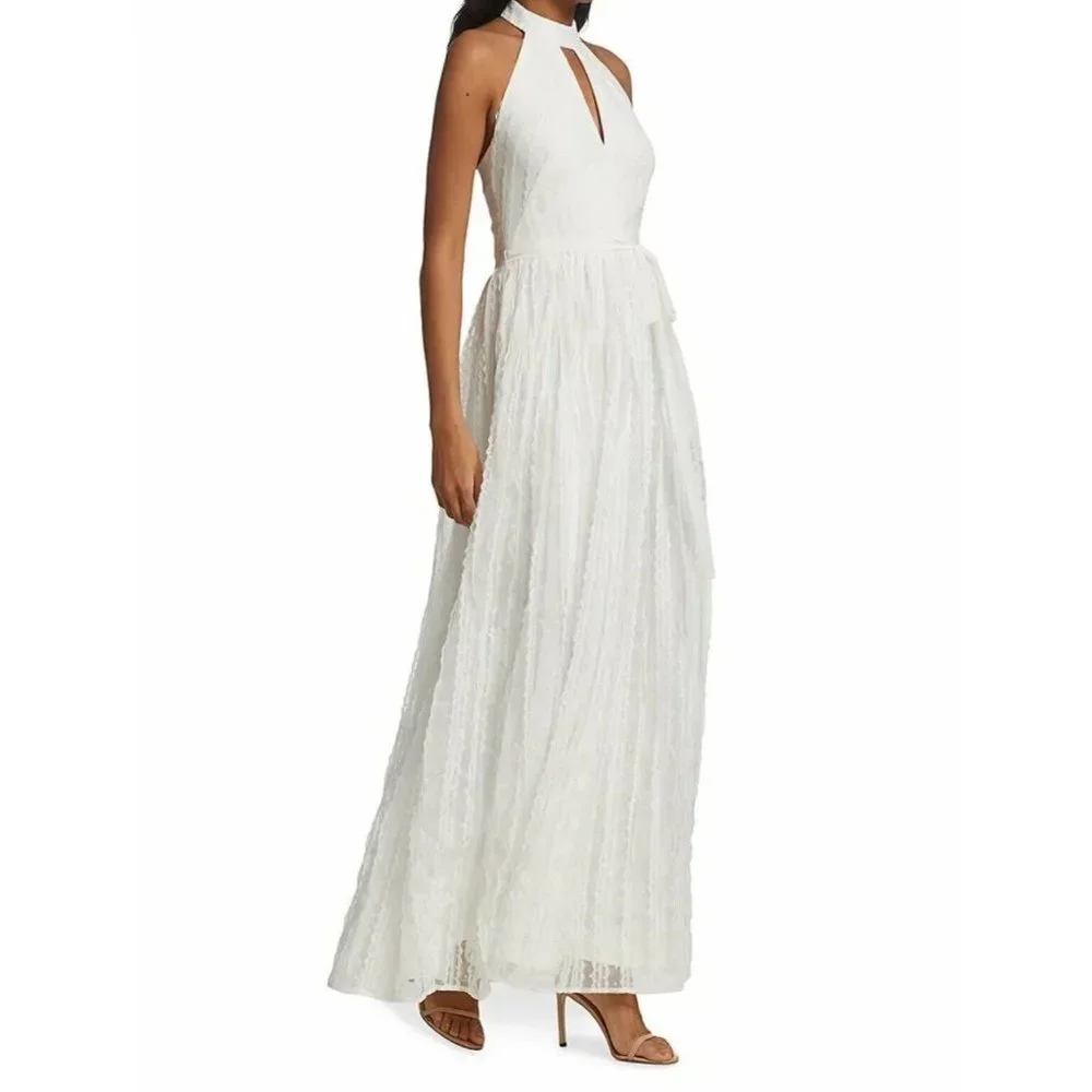 Monique Lhuillier White Lace Formal Gown Wedding Dress Keyhole Halter Size 8 - Picture 2 of 16